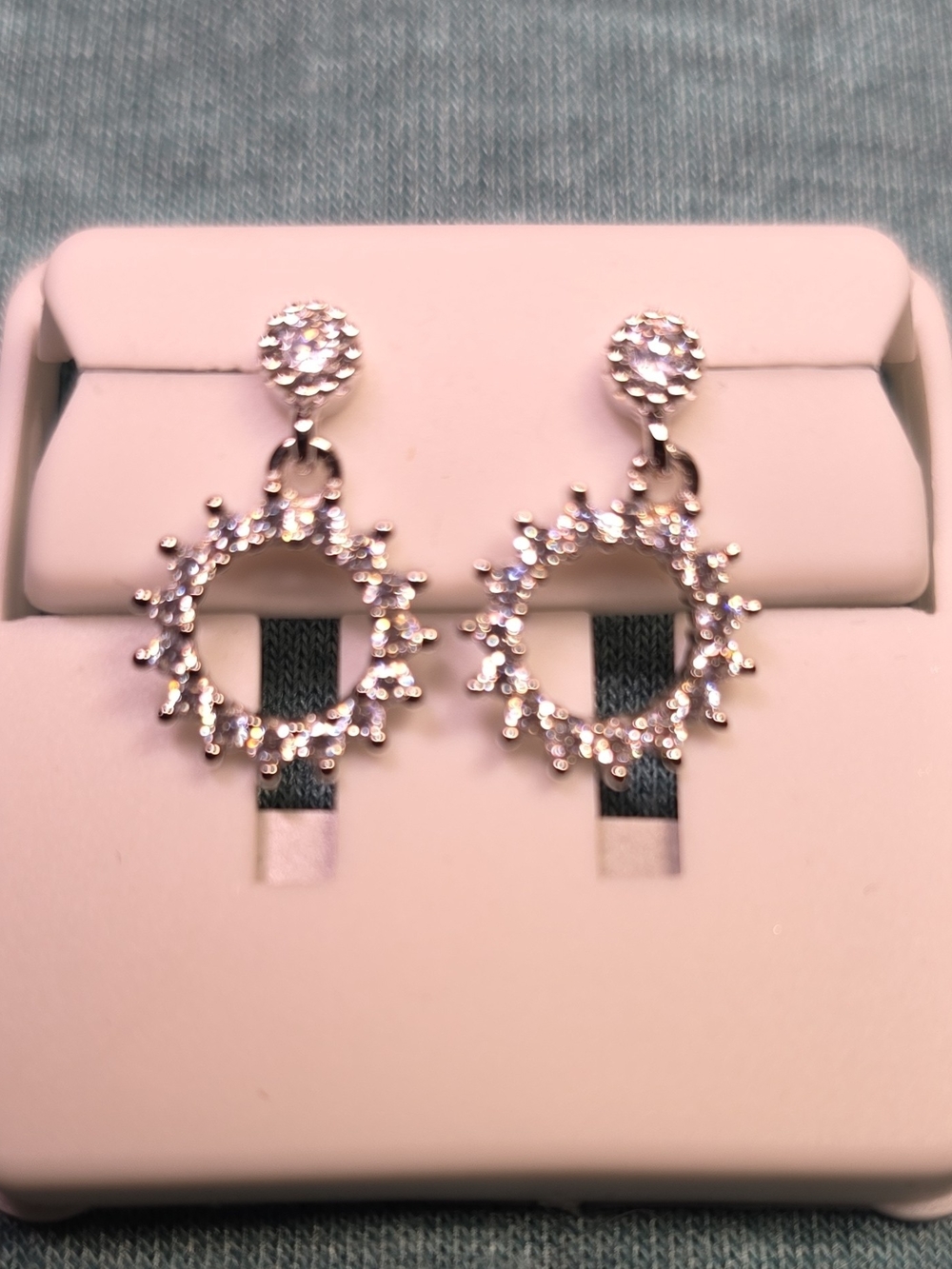 Sparkling Silver Spinel Hoop Drop Earrings - Silver
